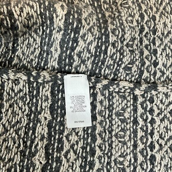 J.JILL Long Fair Isle Bounce Cardigan Singe Button Charcoal Heather Oatmeal Med - Picture 13 of 13